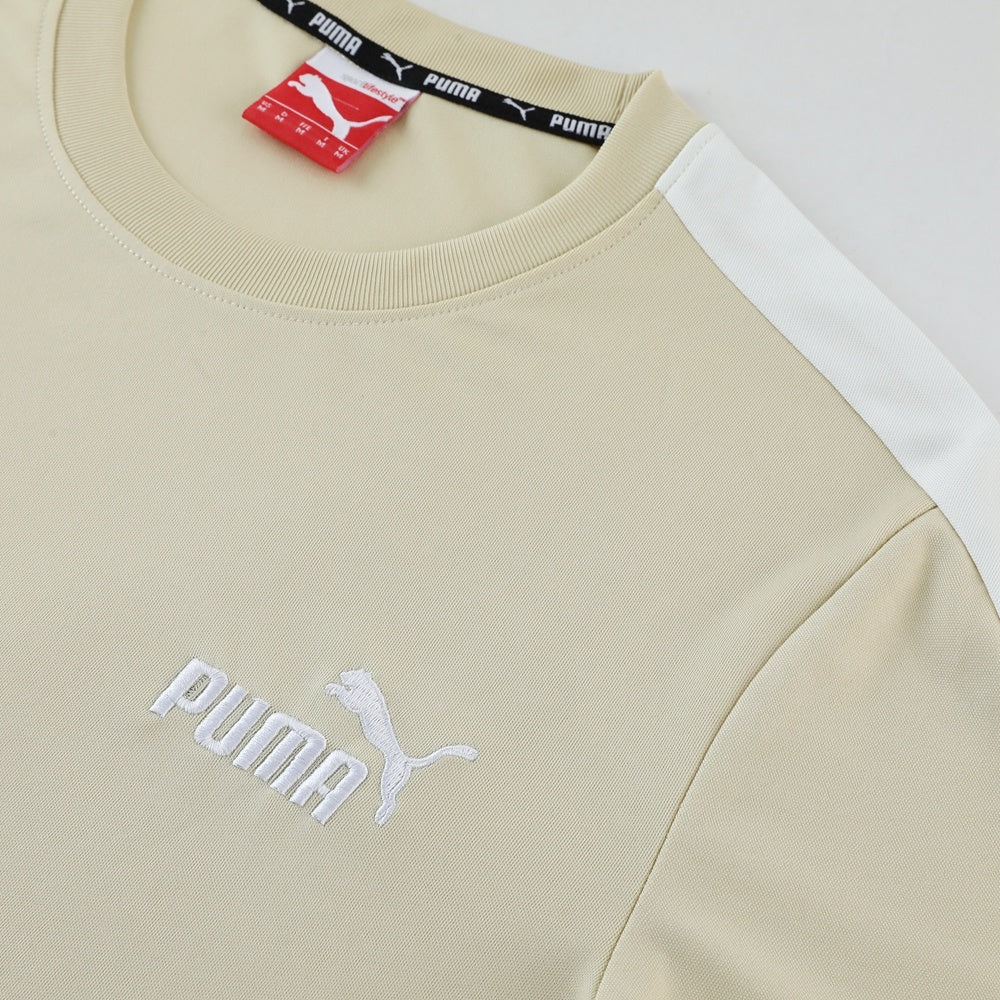 Completo con pantaloni lunghi beige fascia bianca