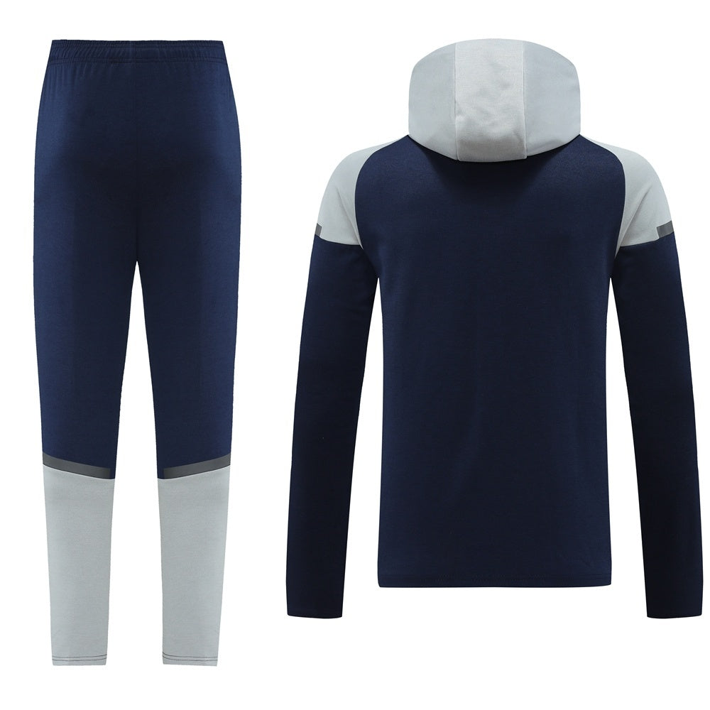 Tuta Sport blu e grigio con cappuccio