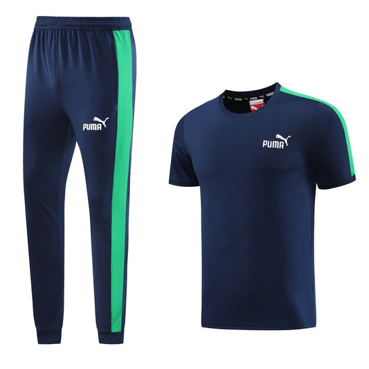 Completo con pantaloni lunghi blu fascia verde