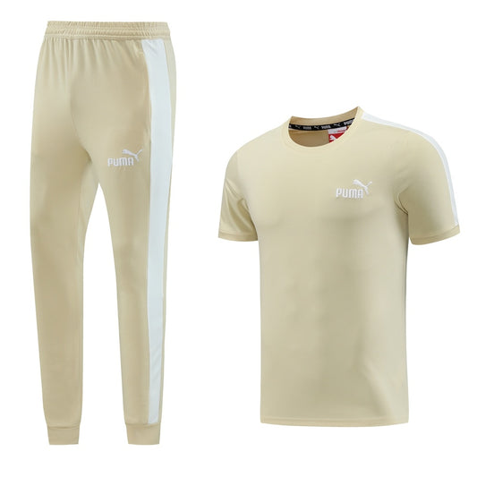 Completo con pantaloni lunghi beige fascia bianca