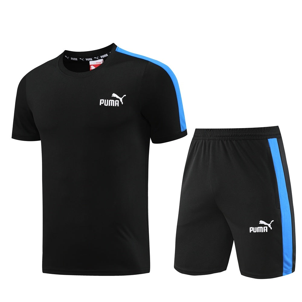 Completo con pantaloncini nero fascia azzurra