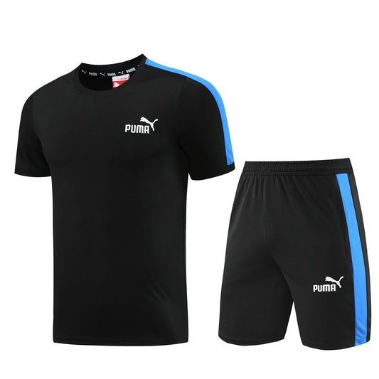 Completo con pantaloncini nero fascia azzurra