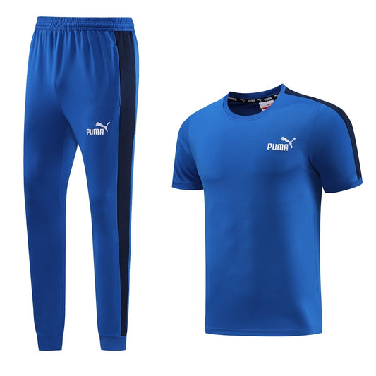 Completo con pantaloni lunghi azzurro fascia blu