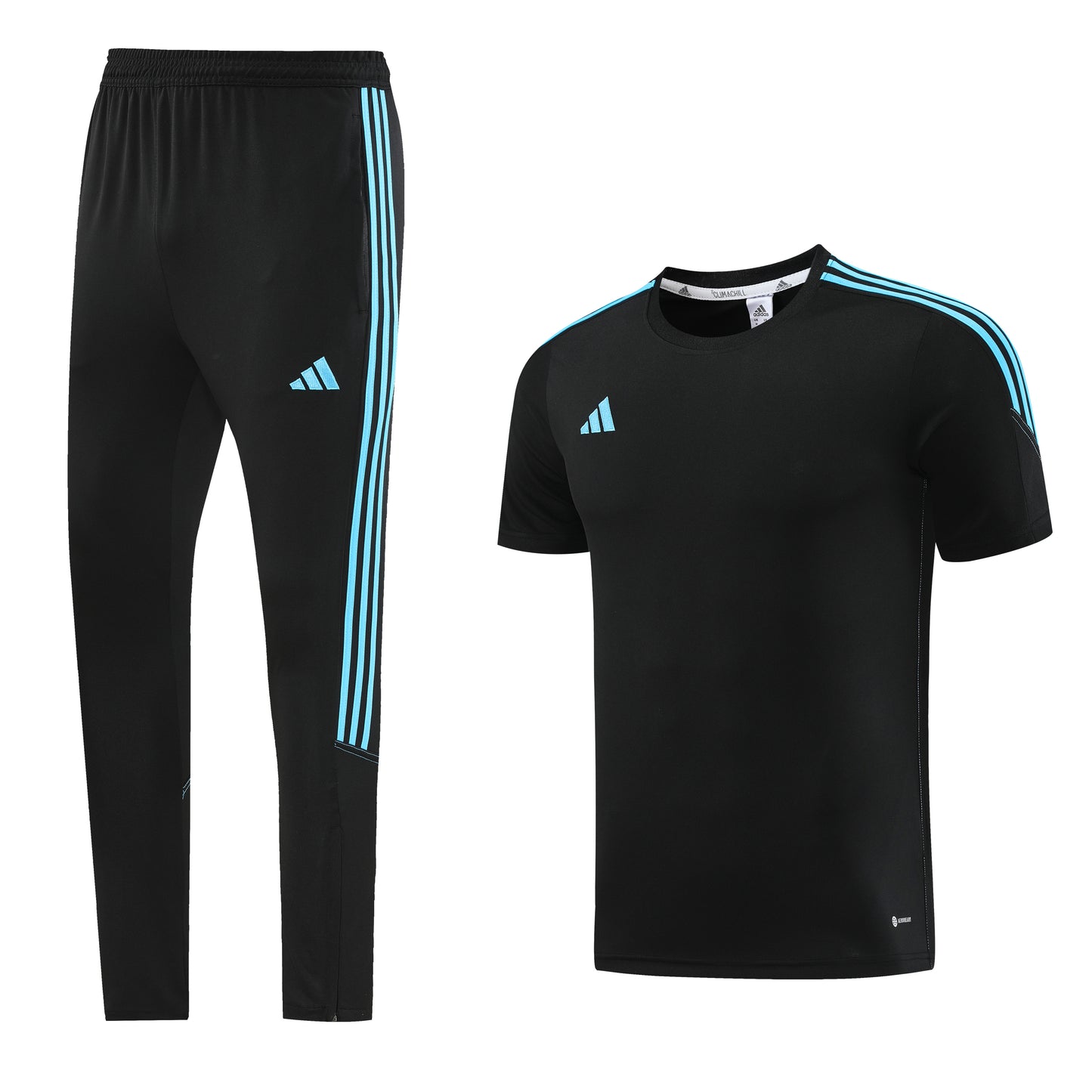 Completo con pantaloni lunghi basic nero e azzurro