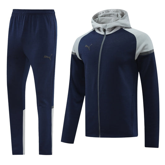 Tuta Sport blu e grigio con cappuccio