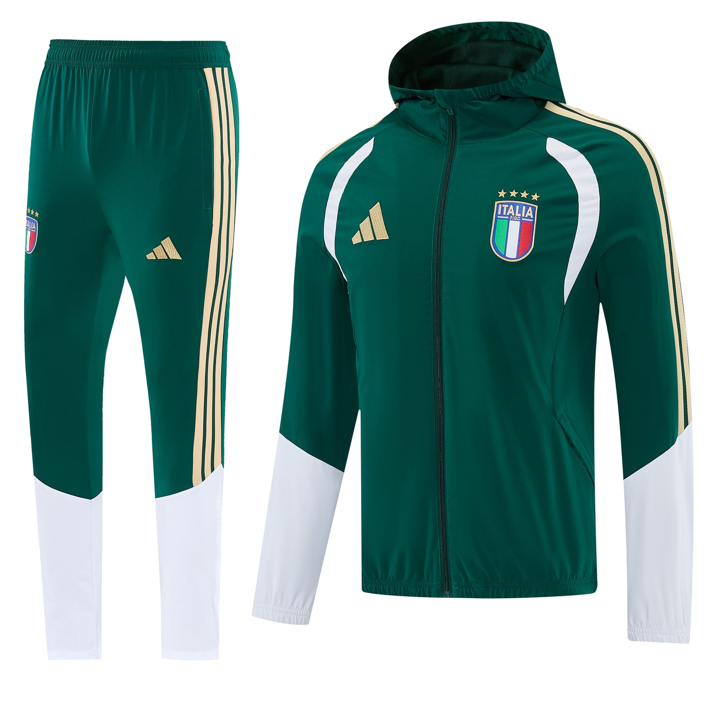 Tuta Italia Verde Zip intera con cappuccio