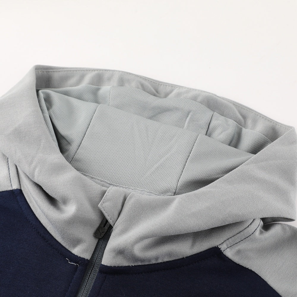 Tuta Sport blu e grigio con cappuccio