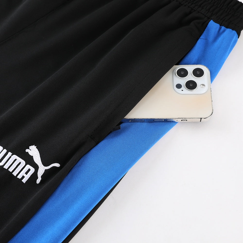 Completo con pantaloni lunghi nero fascia azzurra