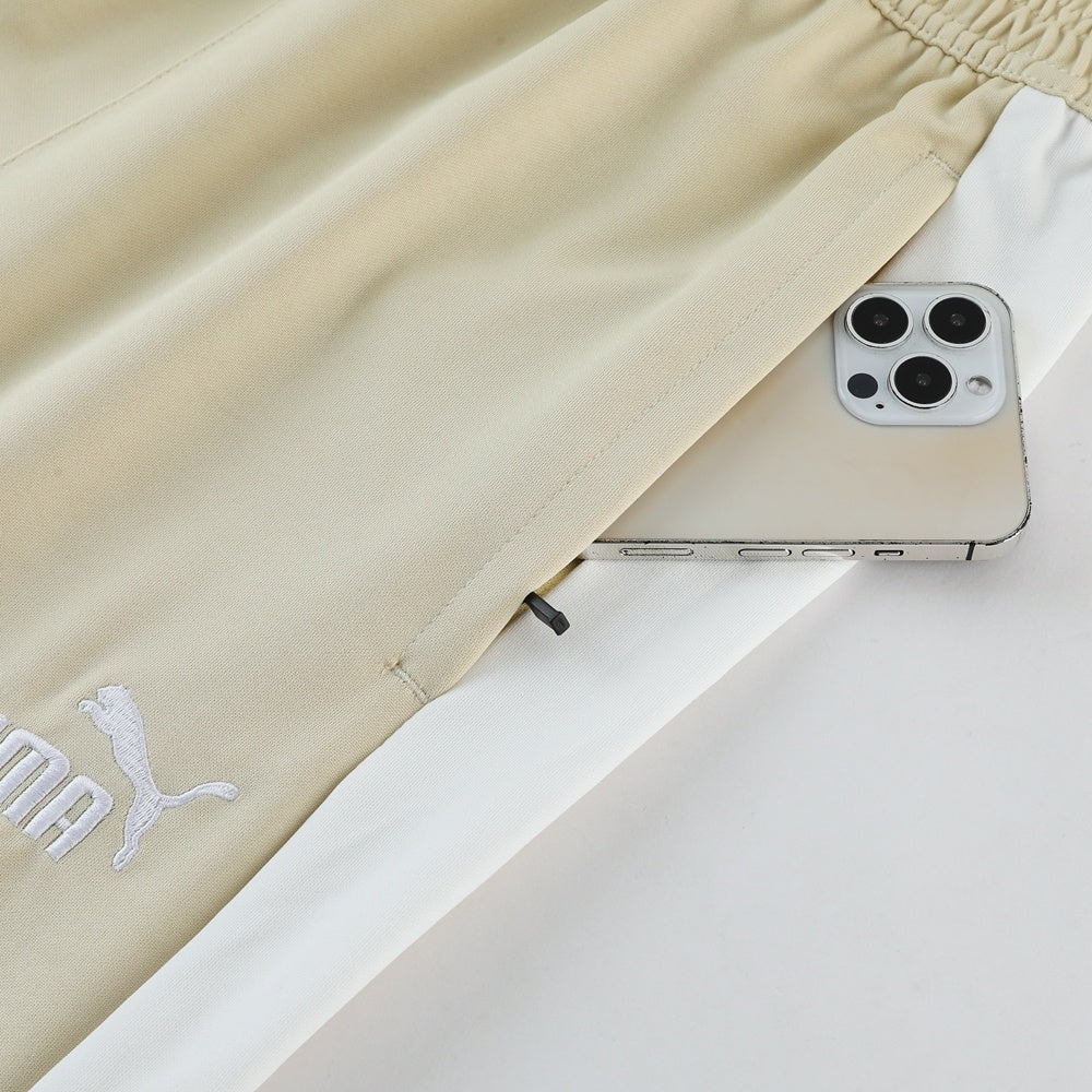 Completo con pantaloni lunghi beige fascia bianca